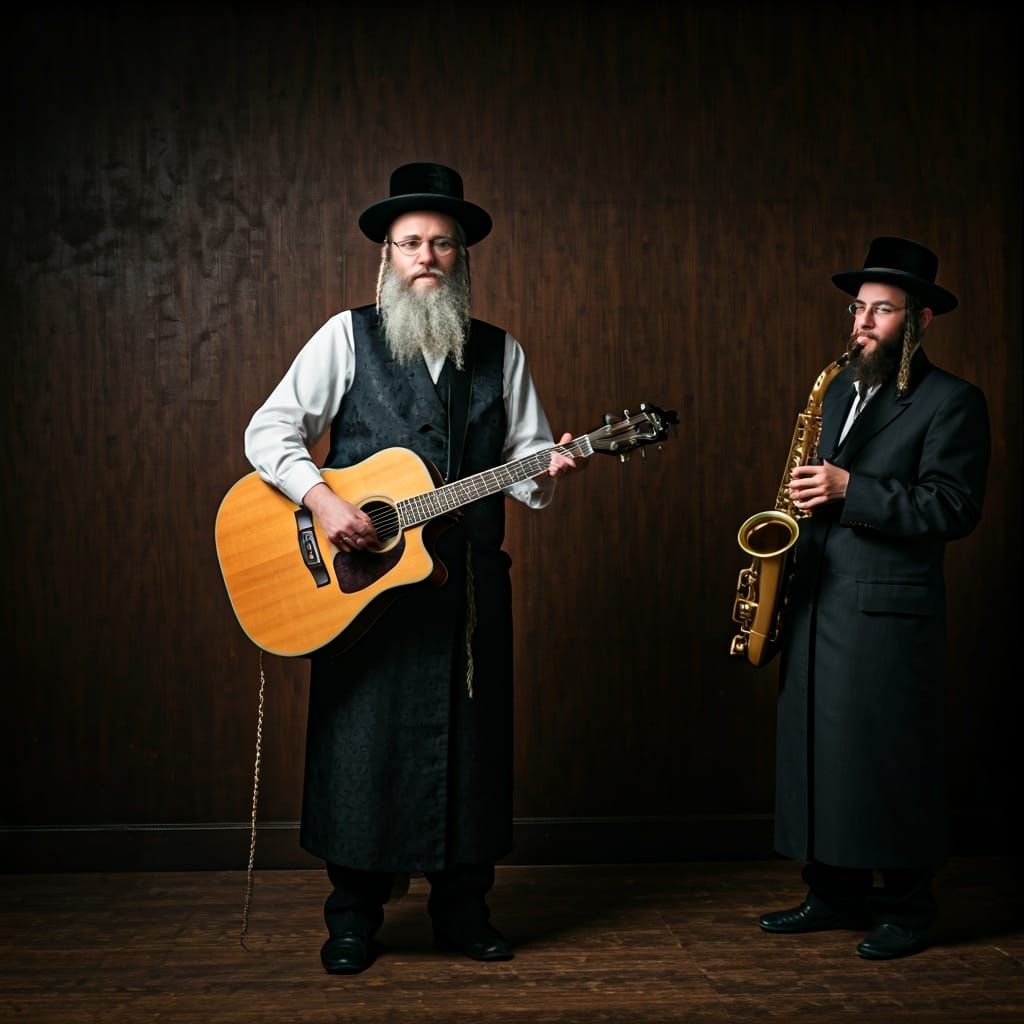 Hasidic Jewish Musicians with Guitar and Saxophone