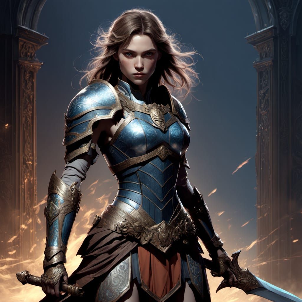 Ethereal Warrior with Luminous Sword and Cobalt Armor