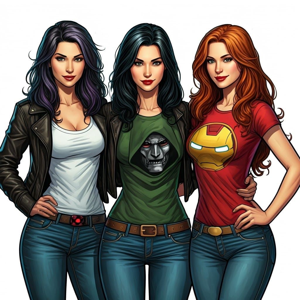 Three Women in Comic Book Art Style