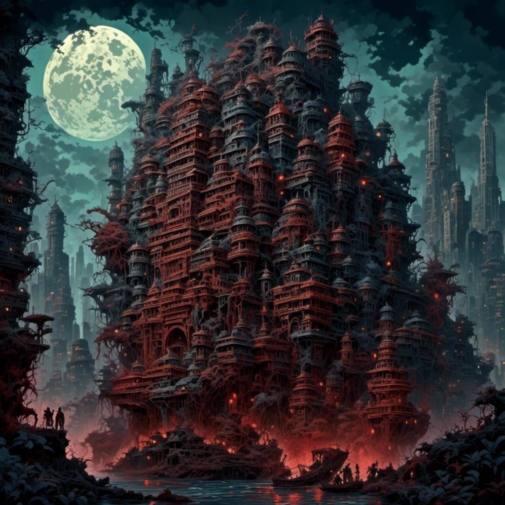 Cyberpunk Aztec City in Stormy Weather