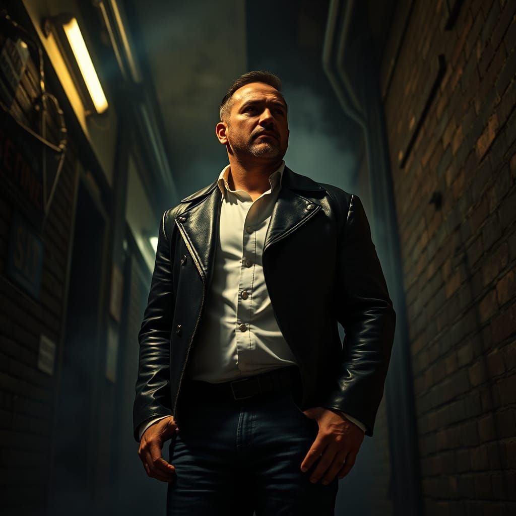 Armenian Gangster in Dimly Lit Alleyway: Cinematic Portrait