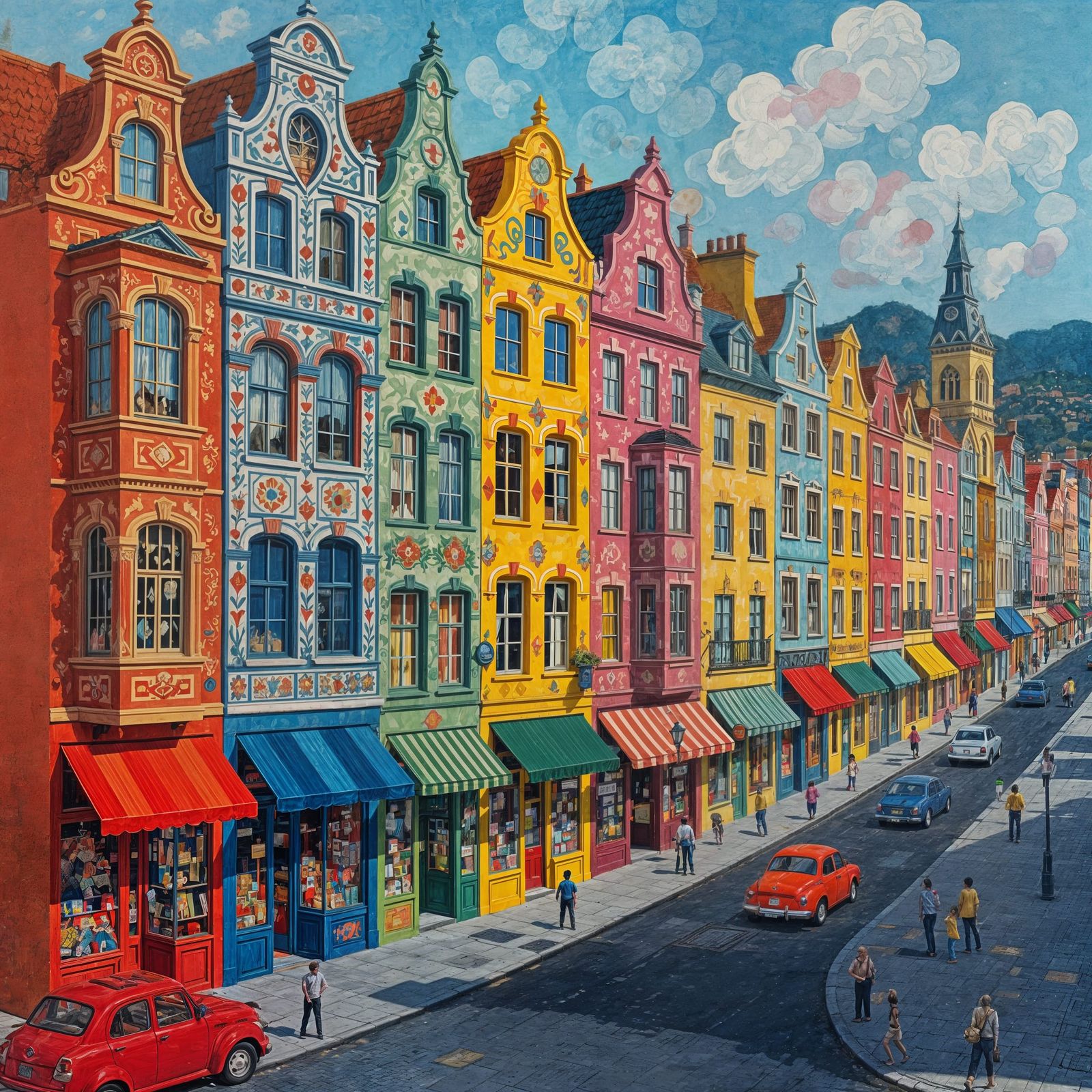 Colorful Buildings with Minton Details on a Street