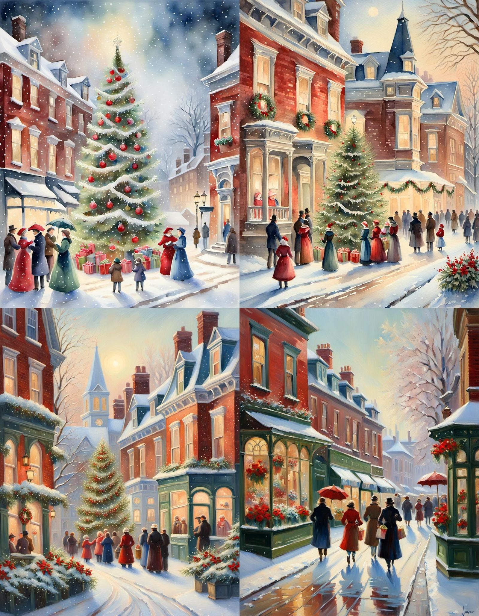 Victorian Christmas Scene in Oil Painting Style