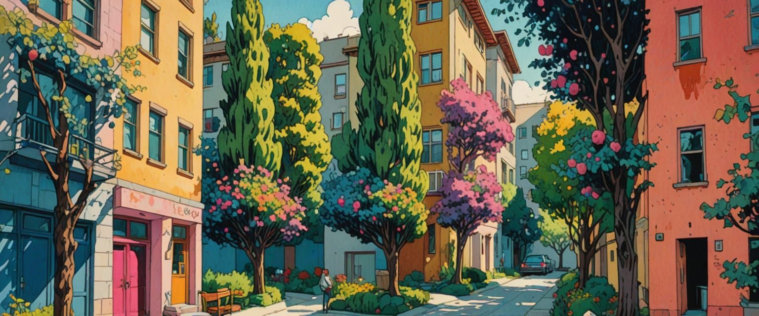 Arcology Neighborhood in Comic Book Style