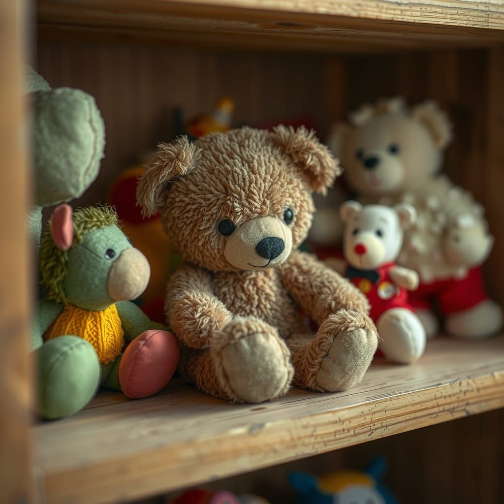 Worn Teddy Bear in Child's Room Illustration