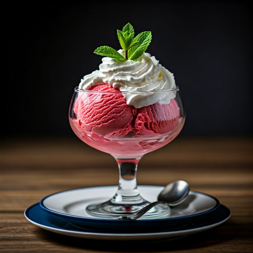 Strawberry Ice Cream with Whipped Cream, Elegant Food Photog...