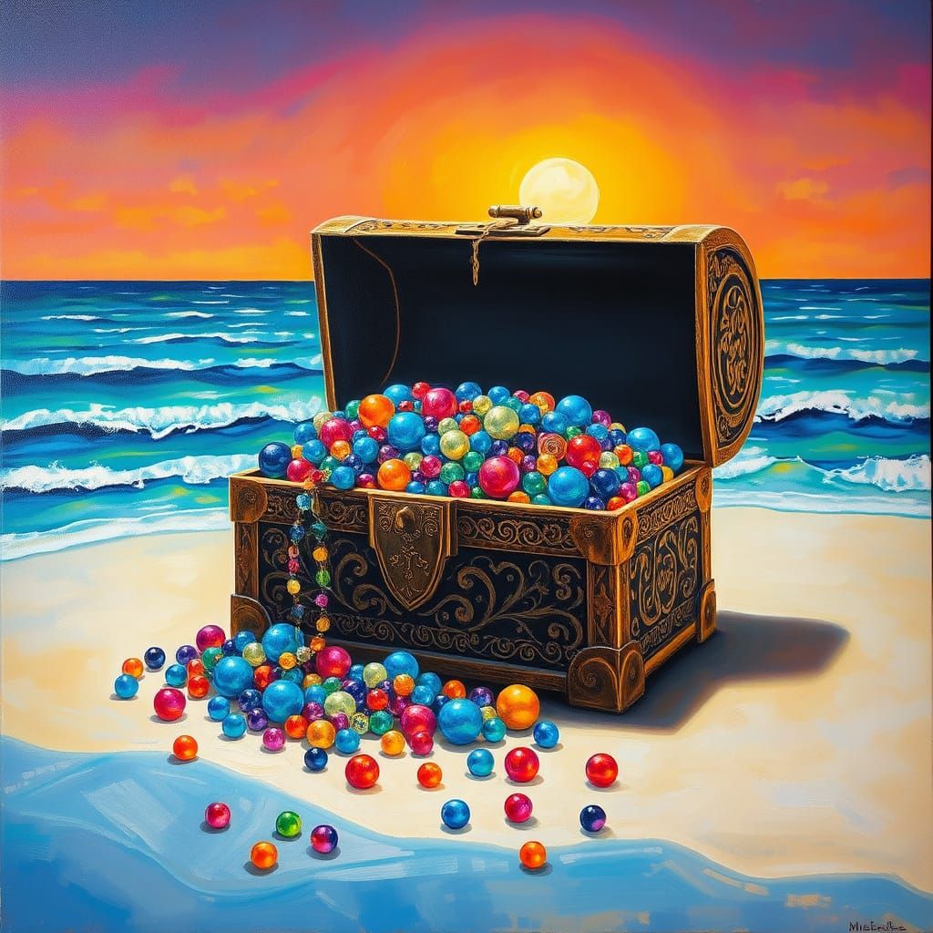 Treasure Chest Overflowing with Iridescent Beads