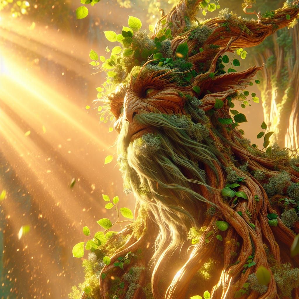 Sentient Tree Ent Bathed in Golden Sunshine