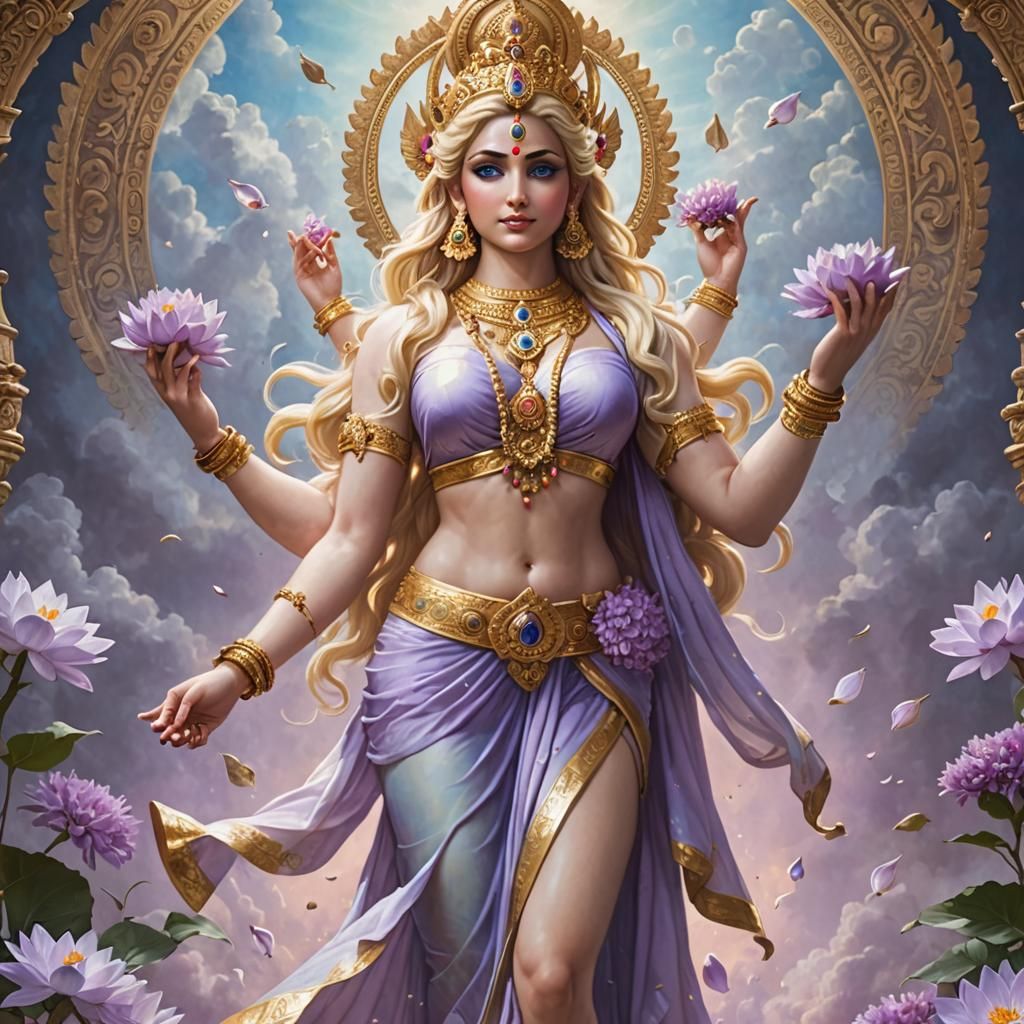 Goddess Lakshmi in Heaven: Hyperrealistic Full Length Portra...
