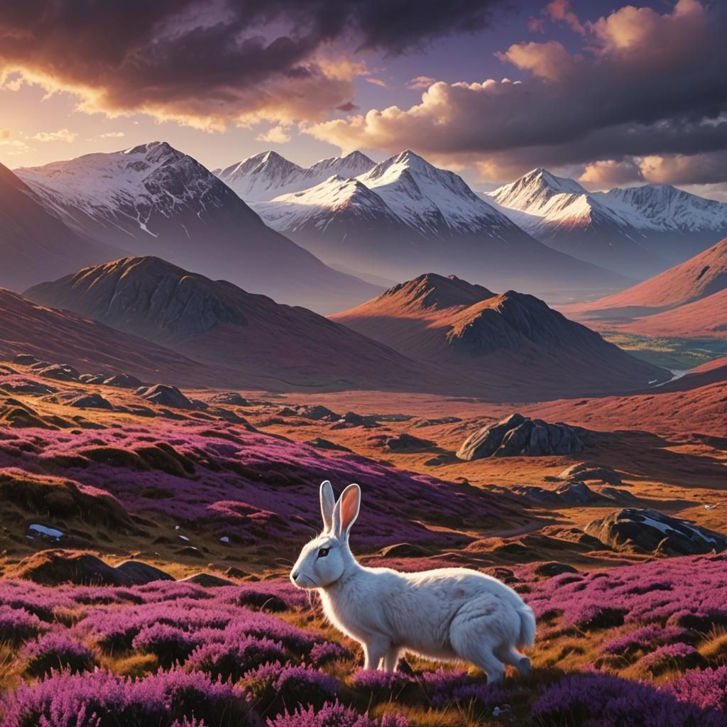 Ben Nevis: Purple Heather and Snowy Peaks