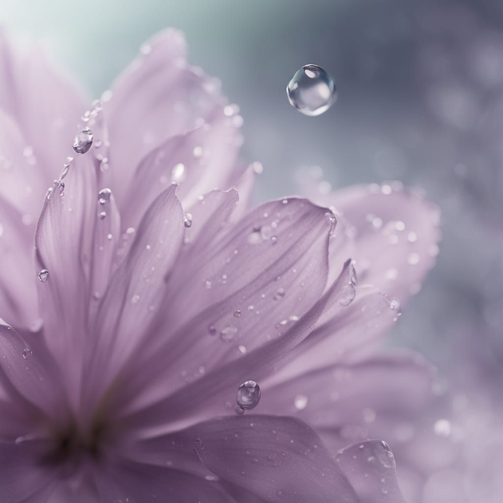 Dreamy Mauve Petal with Falling Raindrop