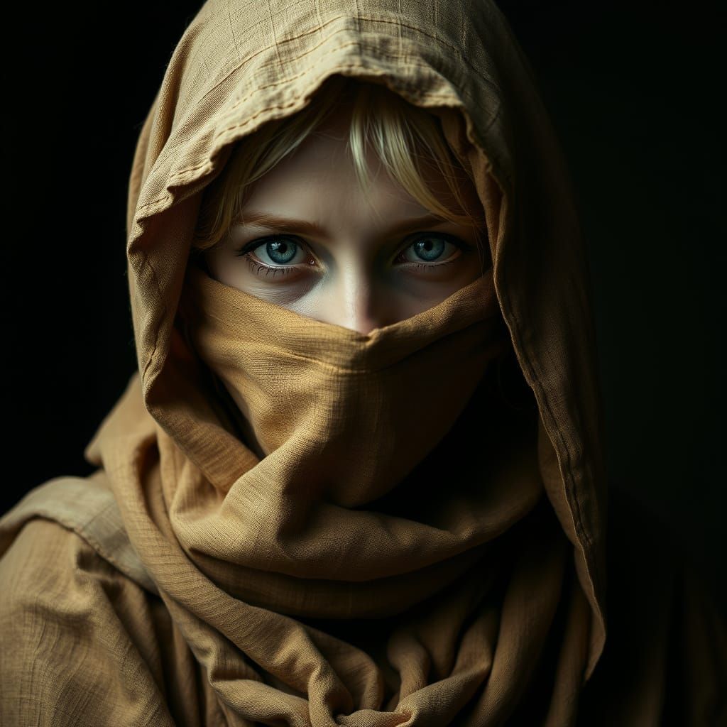 Emotional Portrait of a Veiled Woman as Baroque Painting