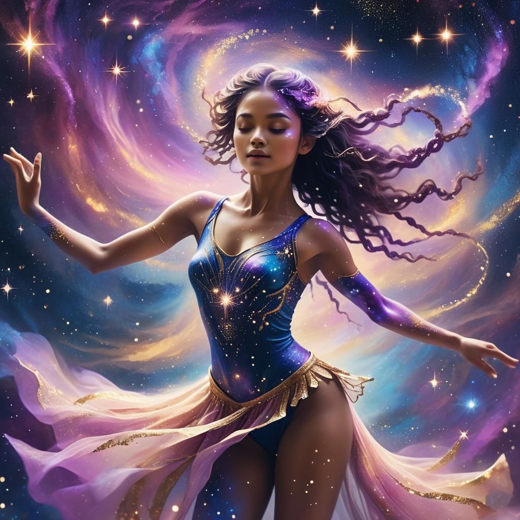 Cosmic Dancer Swirling Through Galaxies: Fantasy Art