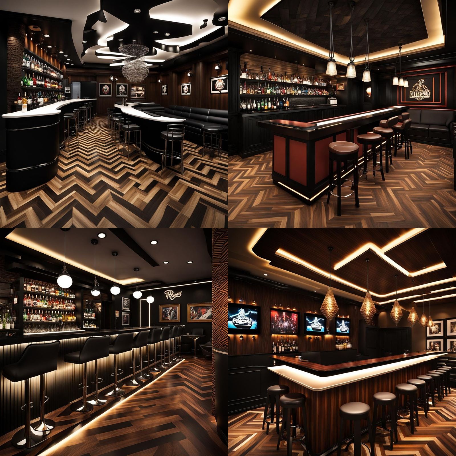 Hard Rock Billiard Hall with Chevron Wood Flooring