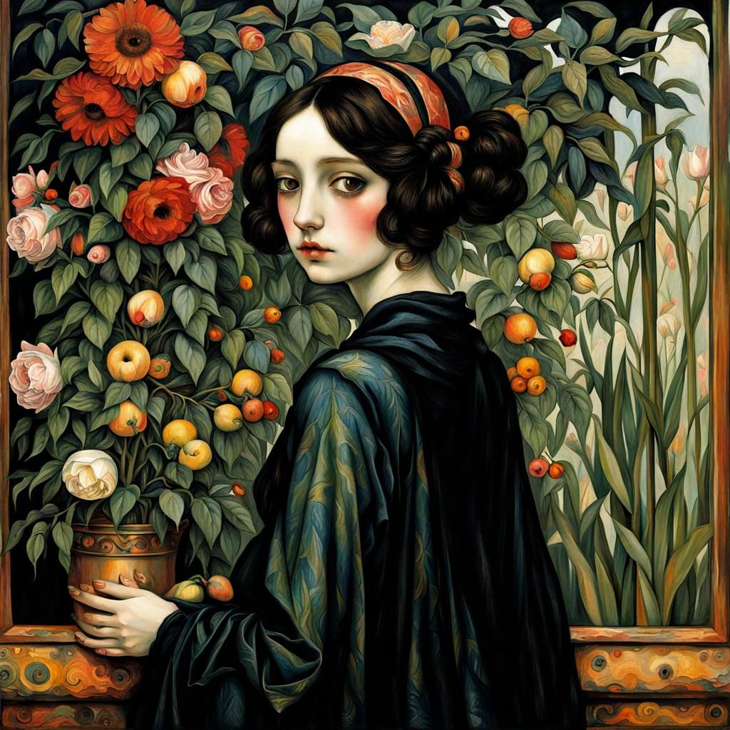 Emo Girl Portrait in Classic Painting Styles