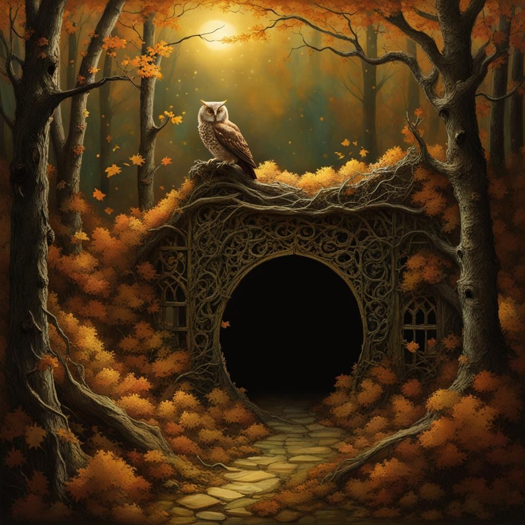 Owl God Glides Through Autumn Woodlands