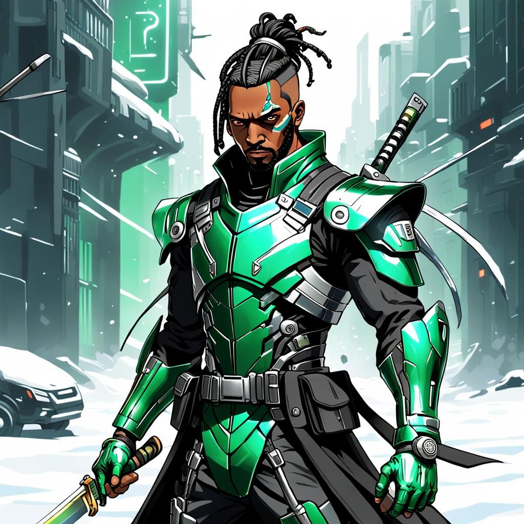 Futuristic Soldier in Cyberpunk City with Cybernetic Scythe