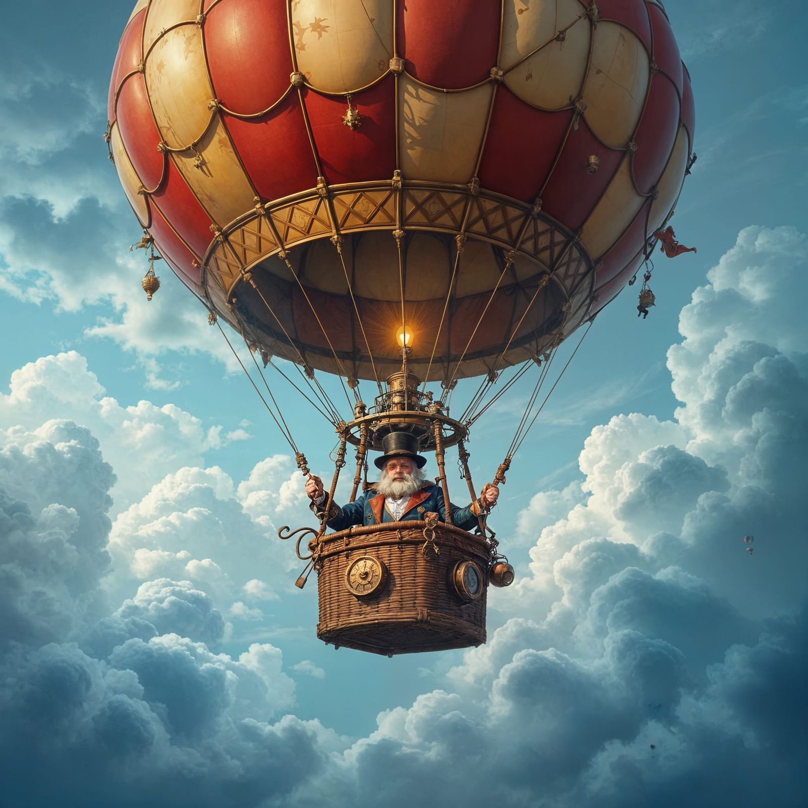 Fantasy Steampunk Balloon Over Stormy Sky