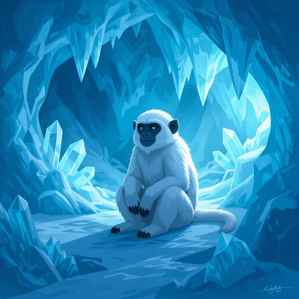 Ice Monkey in Icy Caverns Digital Painting