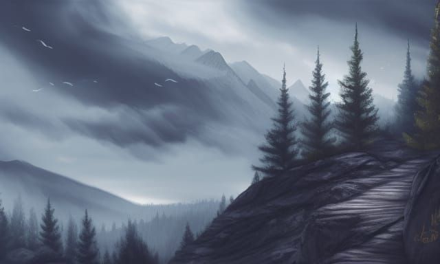 Detailed Mountain Forest on Corsica in Digital Painting