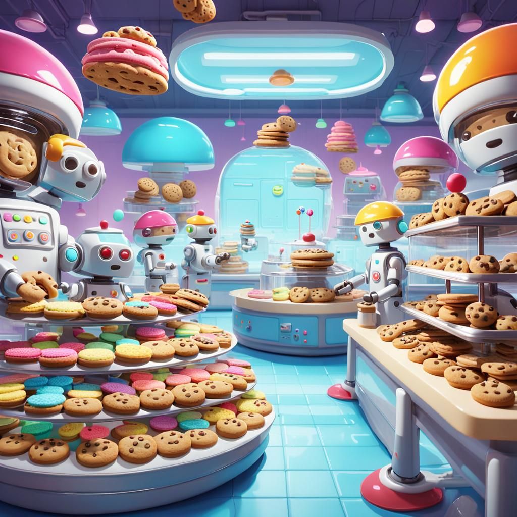 Cookie Robots in a Futuristic Bakery: Animated Style