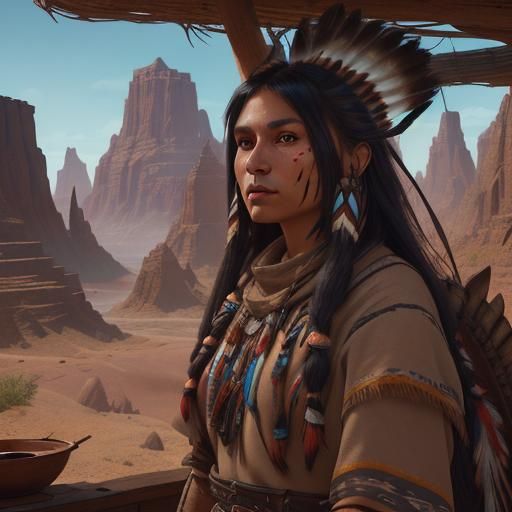 Detailed Matte Painting of Native American Women