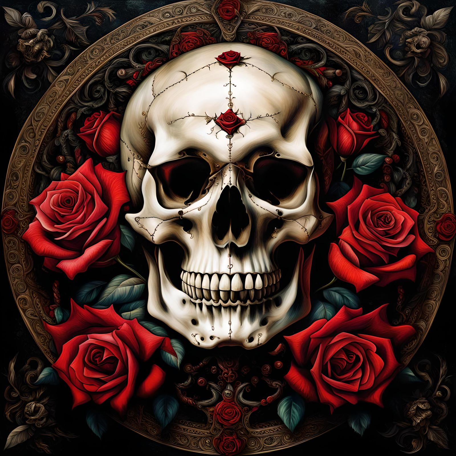 Skull and Rose in Dark Fantasy Style