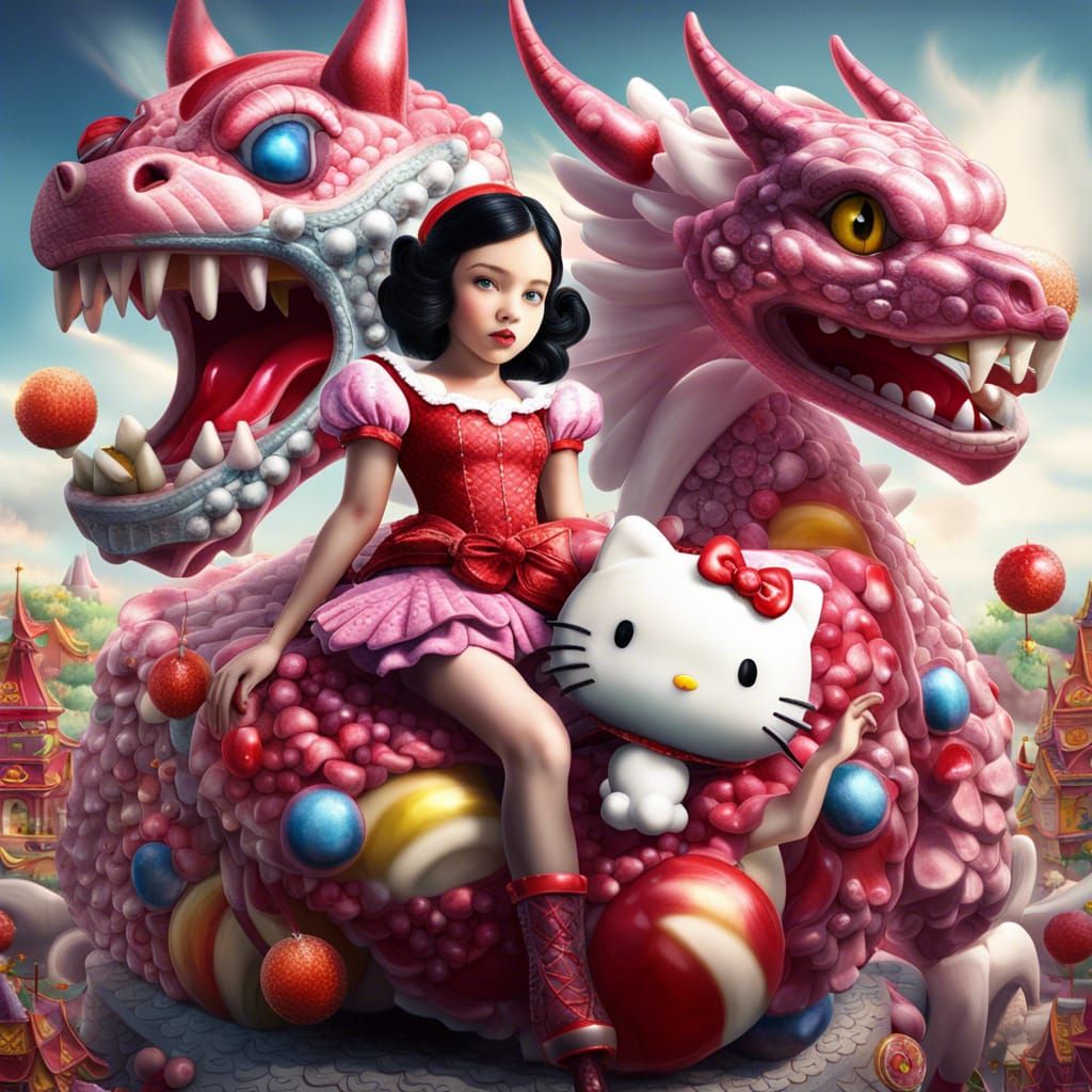 Snow White and Hello Kitty Ride Candy Dragons