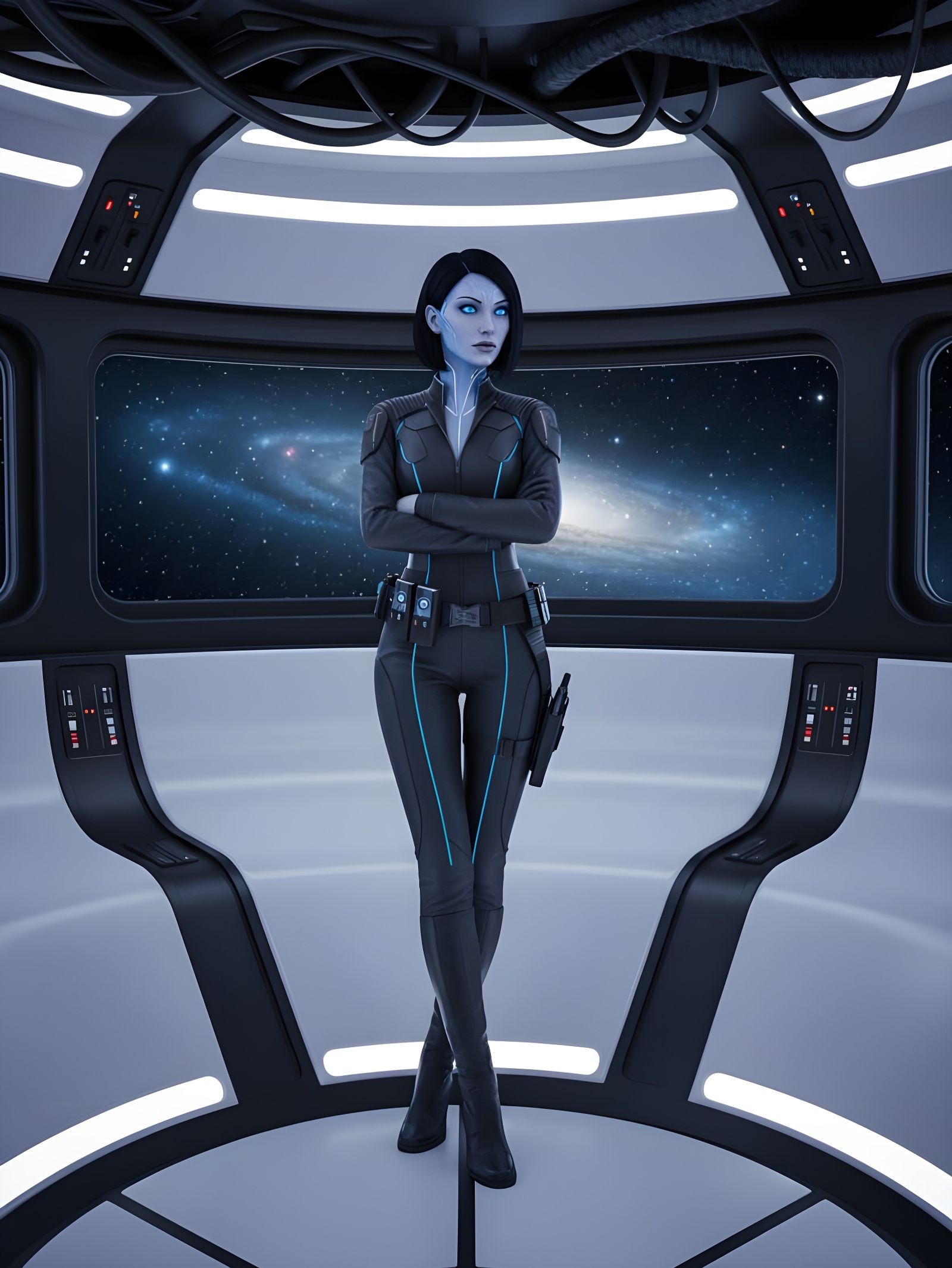 Futuristic Starship Interior with Woman in Sci-Fi Style