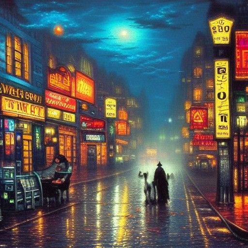 Vibrant City Street Scene at Night