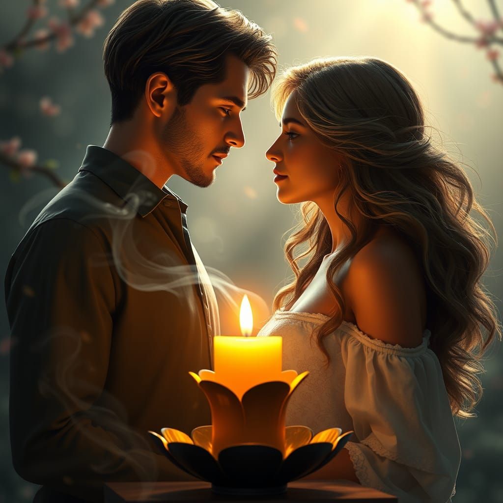 Romantic Couple in Candlelight: Fantasy Art