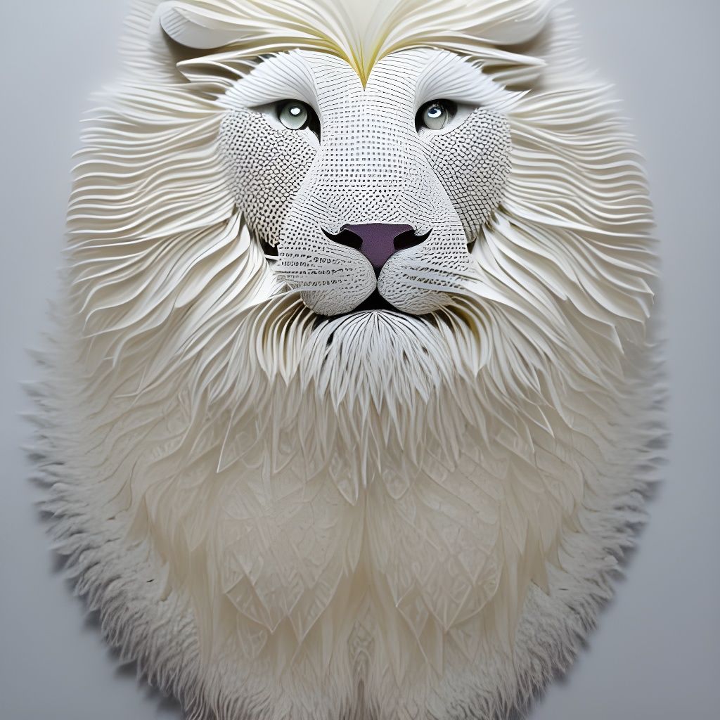 White Lion Paper Sculpture in 3D Style