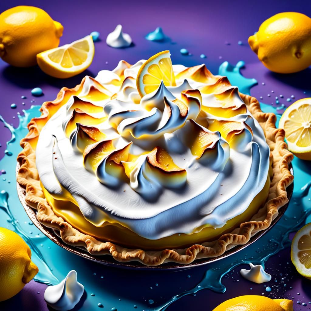 Hyperrealistic Lemon Meringue Pie Splash Art