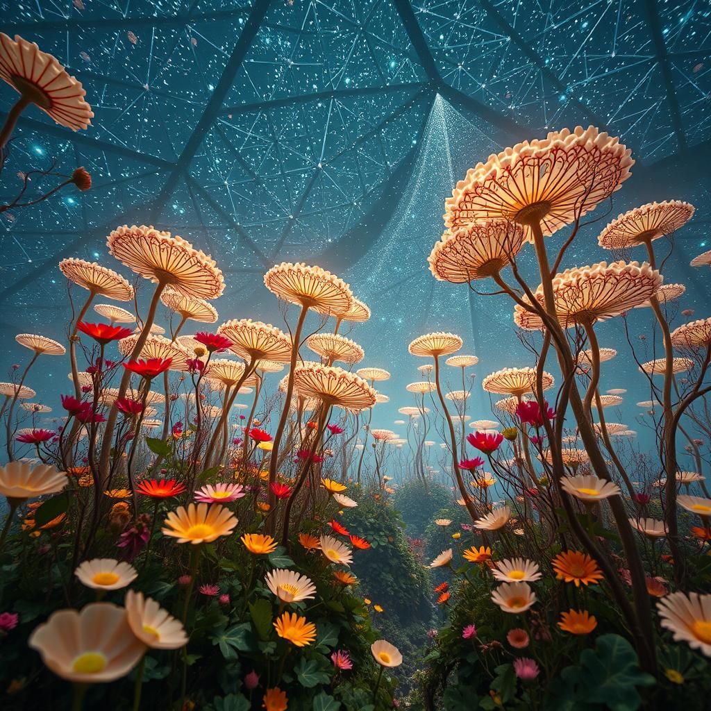 Stargazing Platform in Mycelium Network, Ernst Haeckel Style