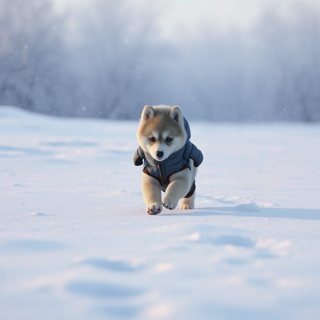 Ex-Siberian Puppy Walks Through Snowy Landscape in Stormy We...