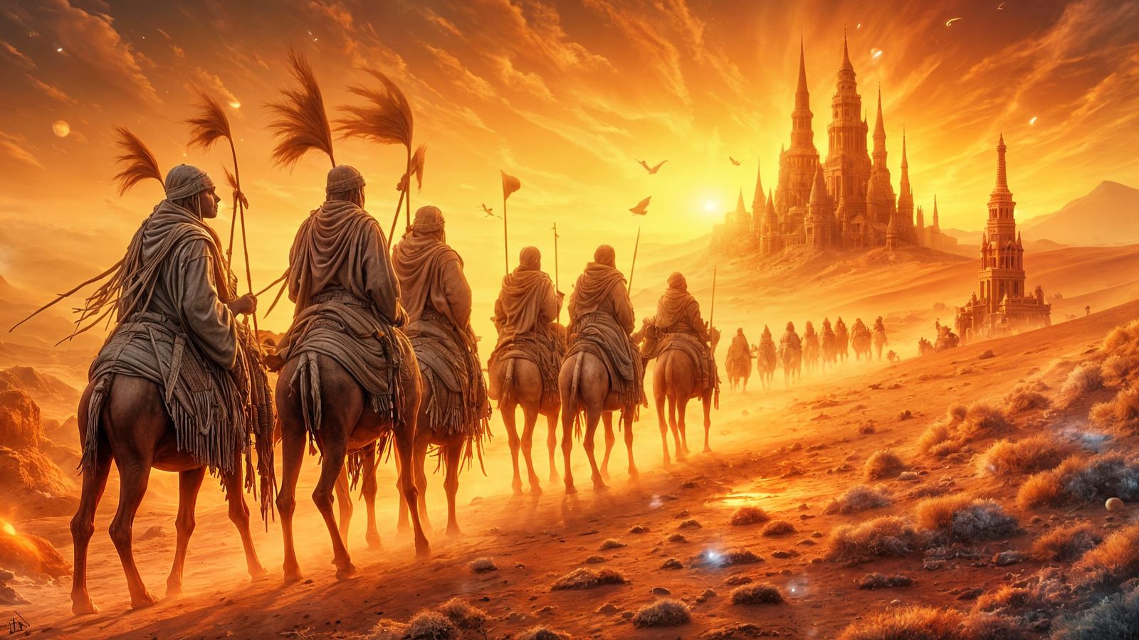 Desert Caravan Nearing Ancient City
