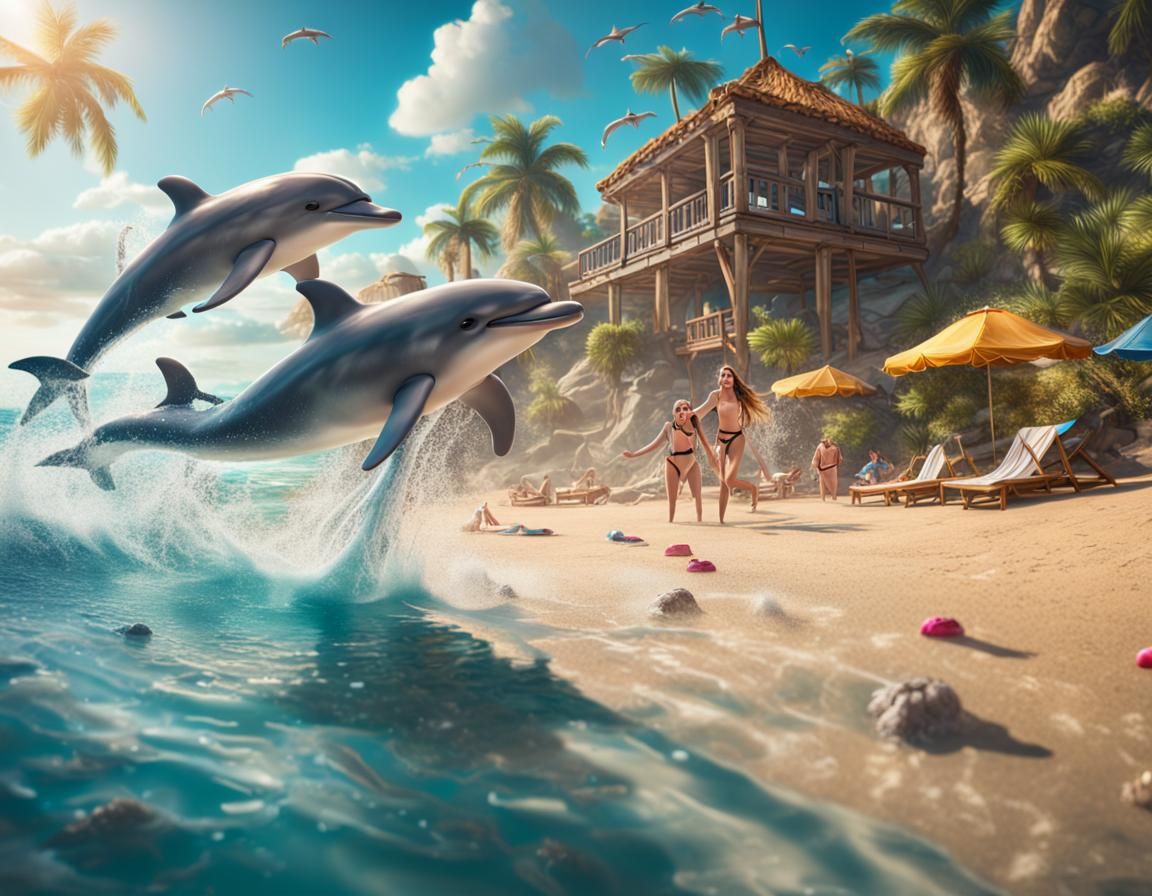 Summer Beach Vacation Photobomb in Detailed Matte Painting