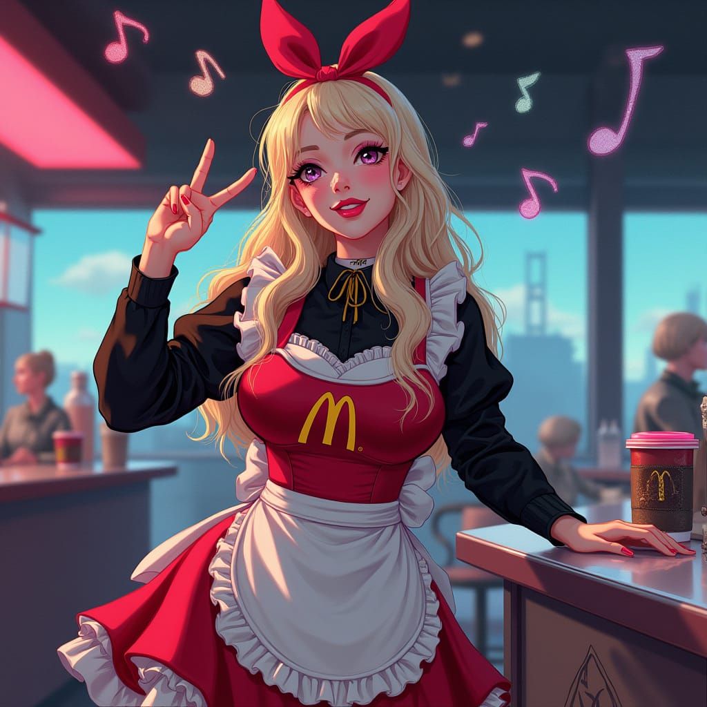 Futuristic French Maid Serves at Pentagon McDonald's in Vibr...