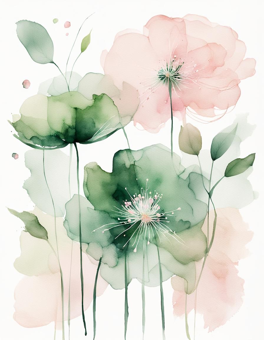 Pastel Abstract Flowers with Watercolour Textures