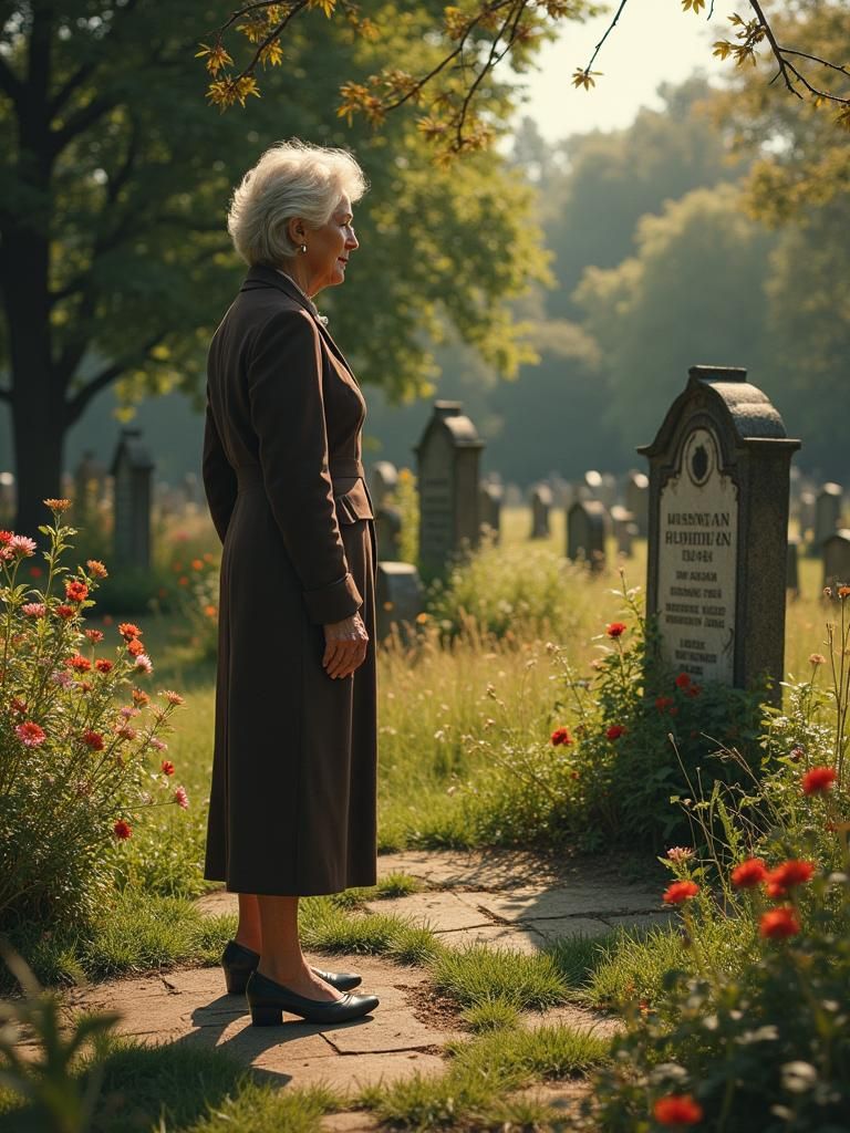 Woman at Husband's Grave: Realistic Emotional Portrait