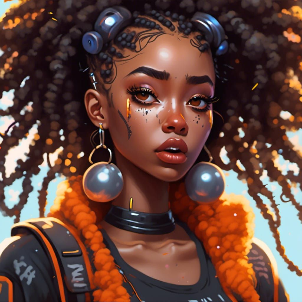 Cyberpunk Afro Beauty Close-Up