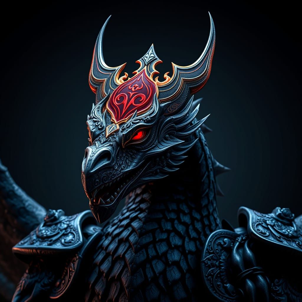 Epic Fantasy Wyvern in Dark Metallic Armor