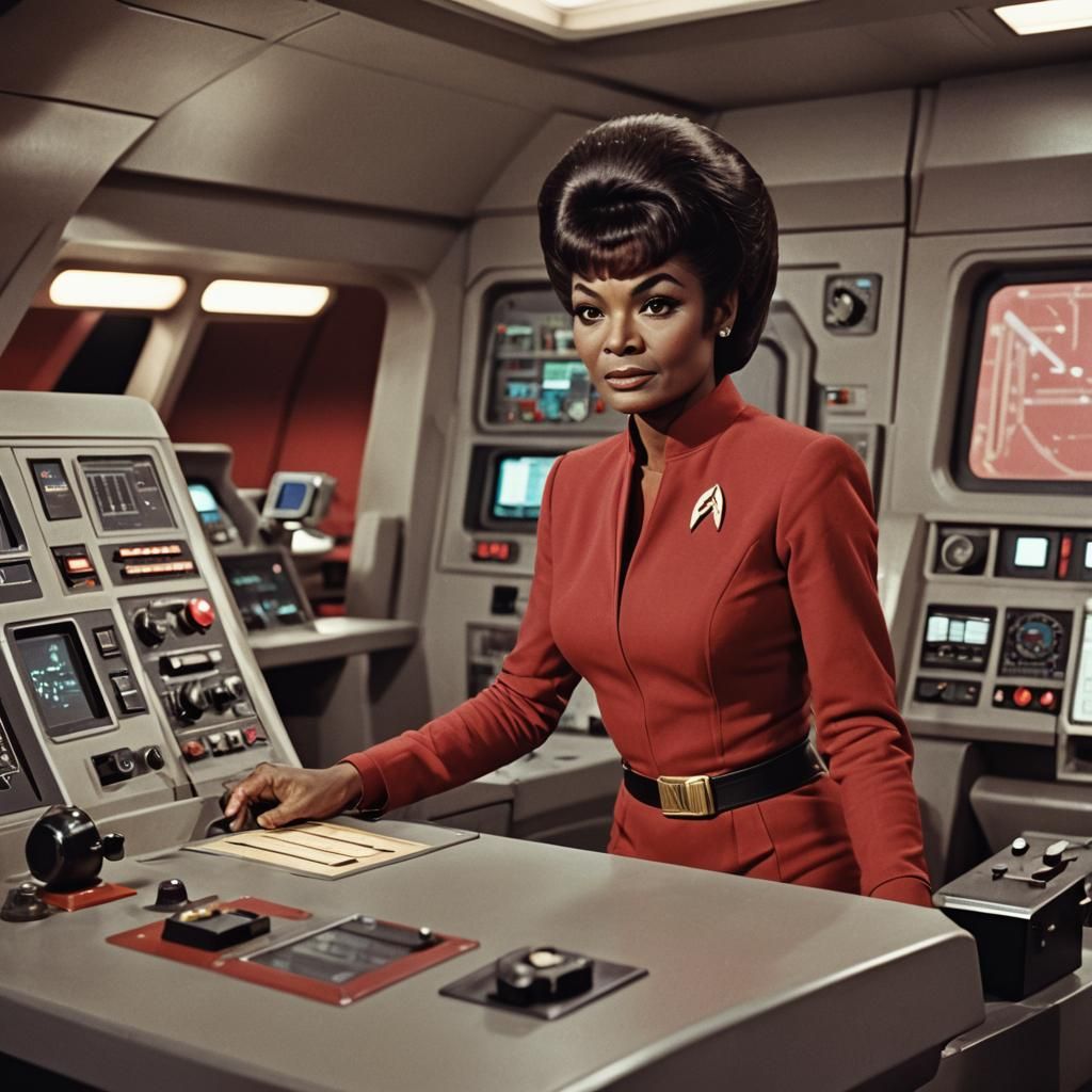 Lt. Uhura on the Enterprise in Retro-Futuristic Style