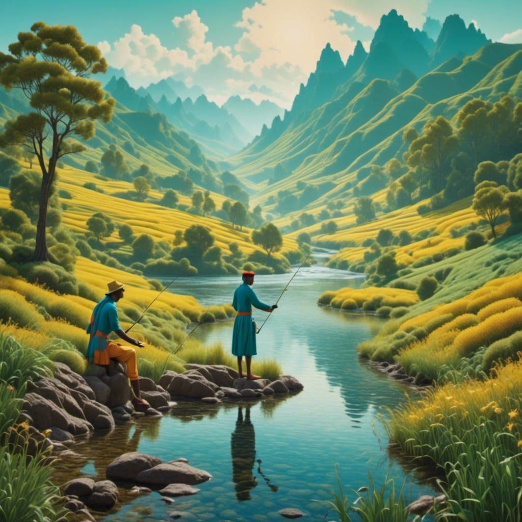 Whimsical Pop Art: Philosopher Fishing at Horizon