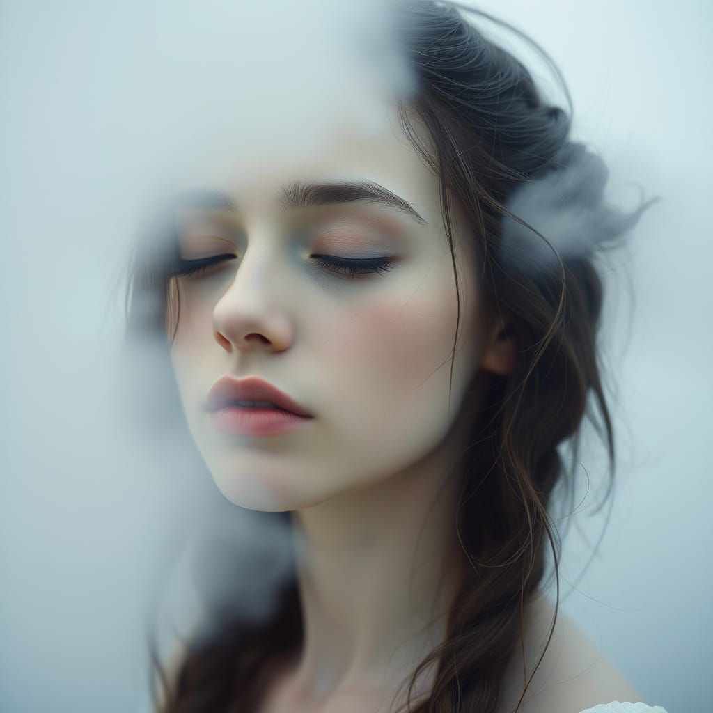 Dreamy Portrait of a Pale Woman in Foggy Atmosphere