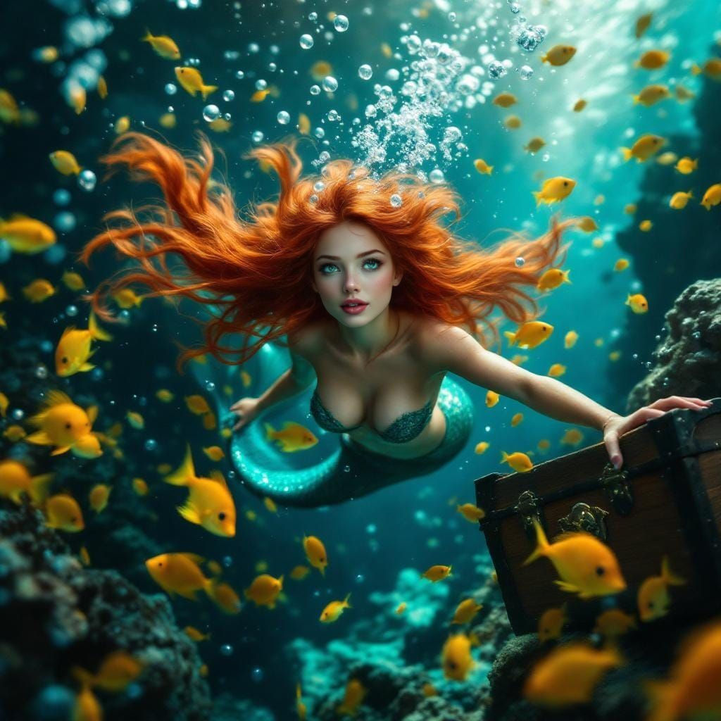 Graceful Mermaid Guarding Sunken Treasure