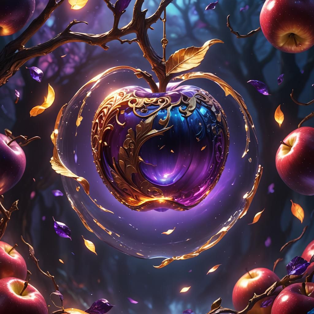 Glowing Half Apple in Mystical Setting