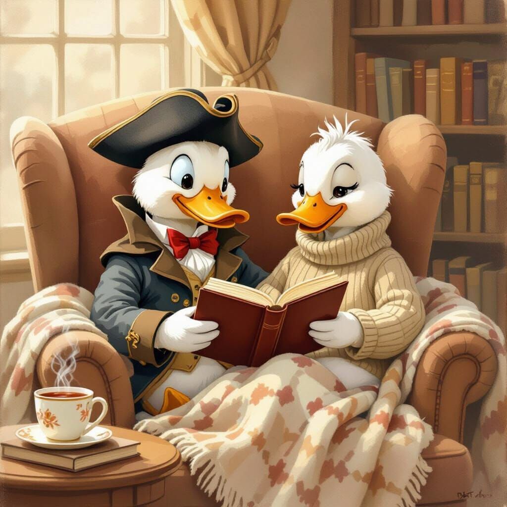 Cozy Ducks Reading: A Nostalgic Storybook Scene