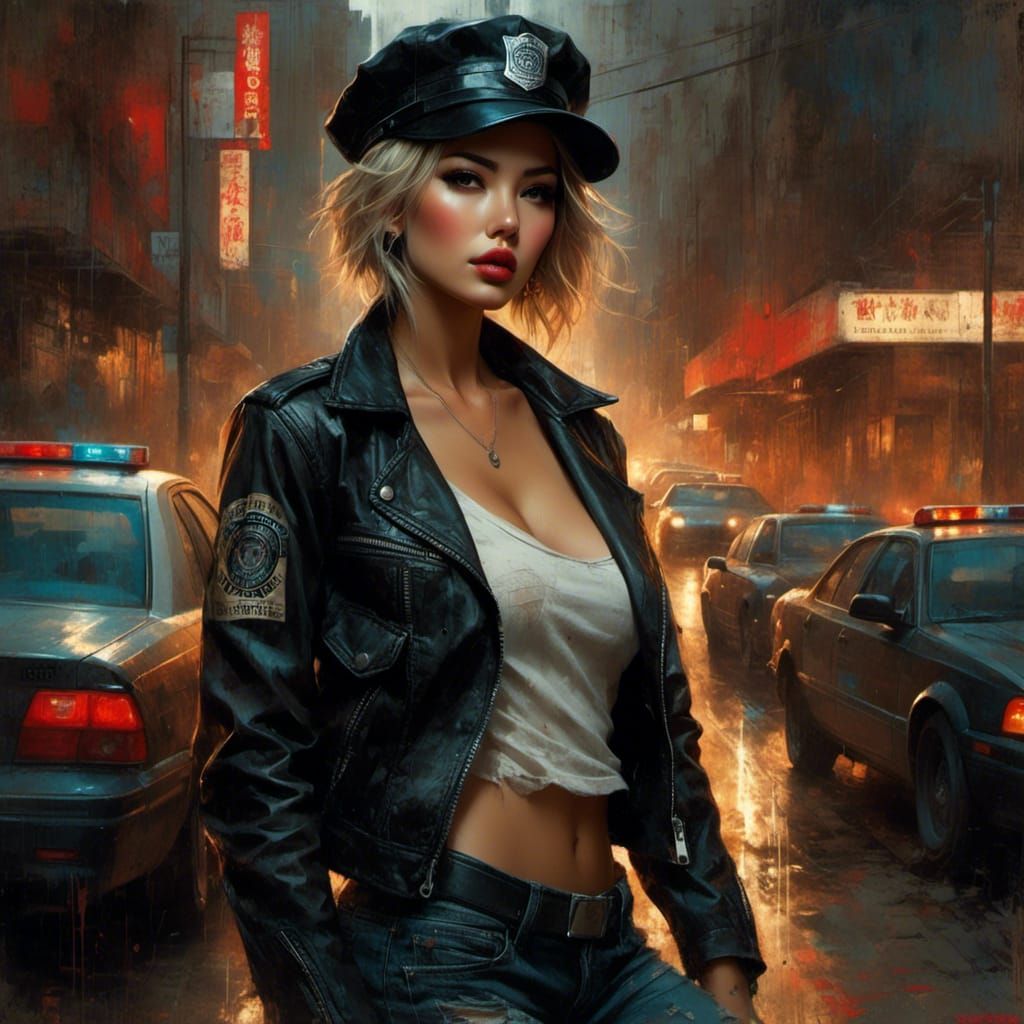 Short-Haired Policewoman in Grunge Style