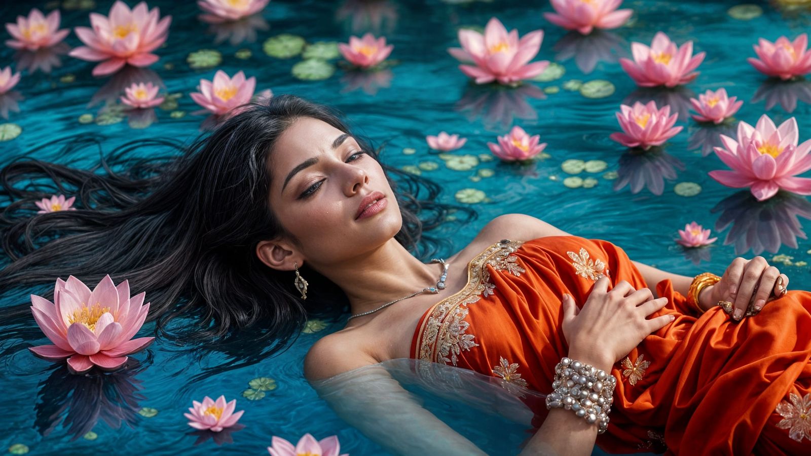 Ethereal Saree Goddess in Lotus Bloom